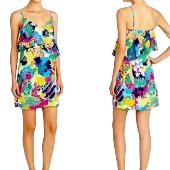 J. Crew Dress Womens Size 10 Colorful Ruffle Adjustable Straps Mini Dress - Picture 2 of 15